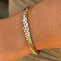 Golden Twist Roud Cut White Sapphire Bangle Bracelet For Women