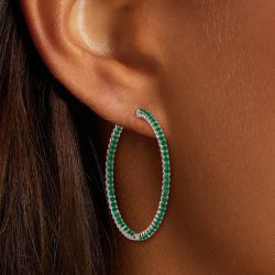  Round Cut Emerald Sapphire Hoop Earrings For Women