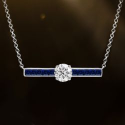 Blue & White Sapphire Round & Princess Cut Pendant Necklace For Women