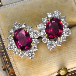 Two Tone Halo Oval Cut Ruby Sapphire Stud Earrings For Women