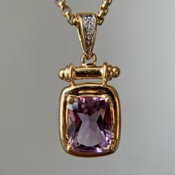 Two Tone Cushion-Cut Amethyst & White Sapphire Vintage Pendant Necklace For Women