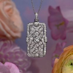 Art Deco Rectangular Round Cut White Sapphire Pendant Necklace For Women