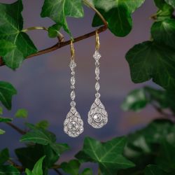 Two Tone Halo White Sapphire Round Cut Drop Earrings For Women