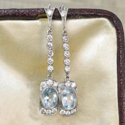Bezel Oval Cut Aquamarine & White Sapphire Drop Earrings For Women