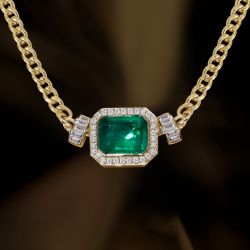 Golden Halo Emerald Cut Emerald & White Sapphire Pendant Necklace