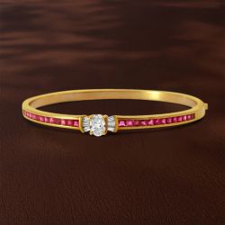 Golden Oval & Asscher Cut White & Ruby Sapphire Bangle Bracelet