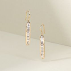 Golden Channel Setting Baguette Cut White Sapphire Drop Earrings