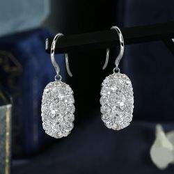 Halo Round Cut White Sapphire Drop Earrings For Women