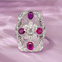 Halo Ruby & White Sapphire Oval & Round Cut Engagement Ring