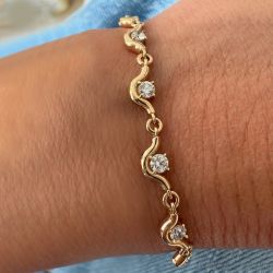 Golden Round Cut White Sapphire Tennis Bracelet For Women
