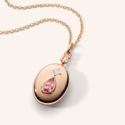 Rose Gold Pear & Princess Cut Pink Sapphire Pendant Necklace