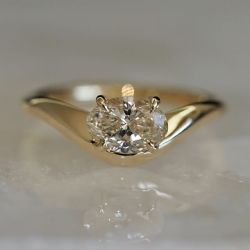 Golden Oval Cut Solitaire Light Champagne Sapphire Engagement Ring 2.0 CT. TW.