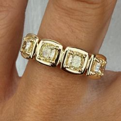 Golden Cushion Cut Yellow Sapphire Half Eternity Wedding Band For Women