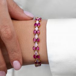 Golden Marquise Cut Ruby & Pink Sapphire Tennis Bracelet For Women