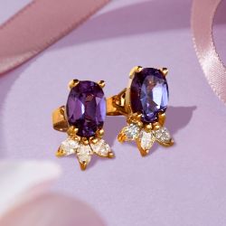 Golden Oval & Marquise Cut Amethyst & White Sapphire Stud Earrings