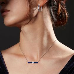 Classic Blue & White Round & Princess Cut Hoop Earrings & Pendant Necklace Set