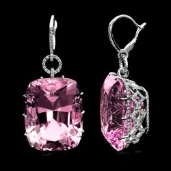 Hidden Halo Cushion Cut Pink Sapphire Drop Earrings For Women