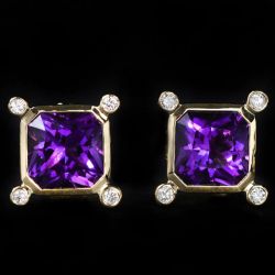 Golden Bezel Princess Cut Amethyst Sapphire Stud Earrings