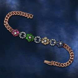 Two Tone Blue & Emerald & Ruby & Champagne & White Sapphire Round Cut Tennis Bracelet