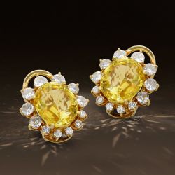 Golden Halo Oval & Round Cut Yellow & White Sapphire Stud Earrings