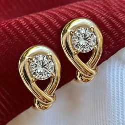 Golden Twist Round Cut White Sapphire Solitaire Hoop Earrings