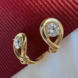 Golden Twist Round Cut White Sapphire Solitaire Hoop Earrings