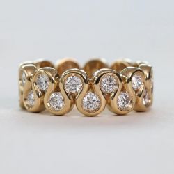 Golden Double Row Round Cut White Sapphire Wedding Band Ring