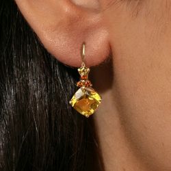 Golden Cushion Cut Yellow & Champagne Sapphire Drop Earrings For Women