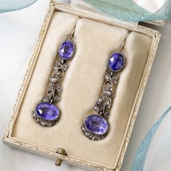 Bezel Oval Cut Lavender Purple Sapphire Drop Earrings For Women