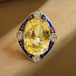 Vintage Cushion Cut Yellow Sapphire Cocktail Engagement Ring For Women