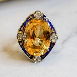 Vintage Cushion Cut Yellow Sapphire Cocktail Engagement Ring For Women