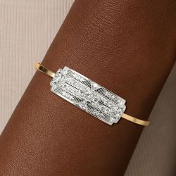 Two Tone Hollow Design Round Cut White Sapphire Bangle Bracelet