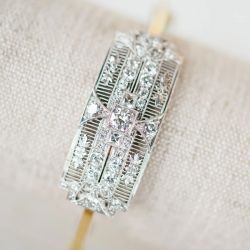 Two Tone Hollow Design Round Cut White Sapphire Bangle Bracelet