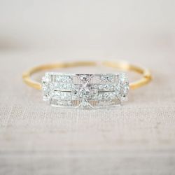 Two Tone Hollow Design Round Cut White Sapphire Bangle Bracelet