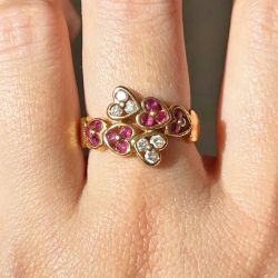 Golden Heart Design Round Cut Ruby & White Sapphire Wedding Band For Women