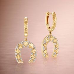 Golden White Sapphire Round Cut Horseshoe Drop Earrings