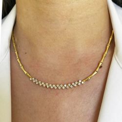 Golden Round Cut White Sapphire Tennis Necklace For Women