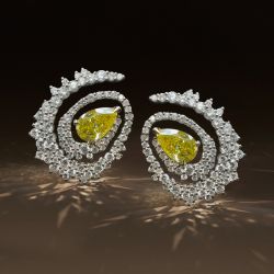 Unique Spiral Design Pear & Round Cut Yellow & White Sapphire Stud Earrings For Women