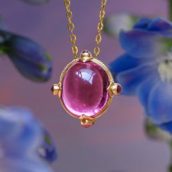 Art Deco Golden Oval Cabochon Cut Red Sapphire Pendant Necklace For Women
