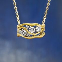 Waves Design Round Cut White Sapphire Pendant Necklace