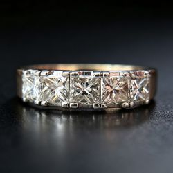 Two Tone Princess Cut White Sapphire Half Eternity Wedding Band Ring (1.95 CT. TW.)