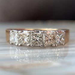 Two Tone Princess Cut White Sapphire Half Eternity Wedding Band Ring For Women