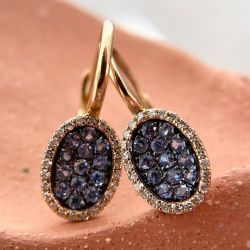 Two Tone Halo Round Cut Tanzanite & White Sapphire Drop Earrings For Women