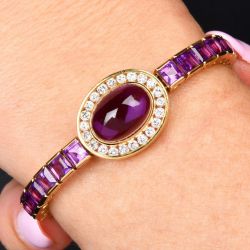 Vintage Halo Asscher & Oval Cabochon Cut Amethyst & White Sapphire Tennis Bracelet For Women