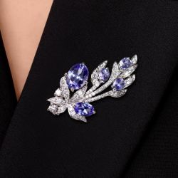 Floral Oval-Cut Tanzanite & White Sapphire Vintage Brooch Pin For Women