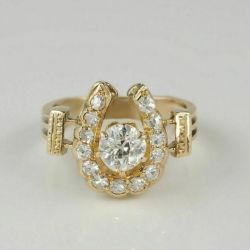 Golden Horseshoe Round Cut White Sapphire Vintage Engagement Ring For Women