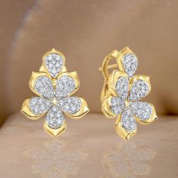 Two Tone Flower Round Cut White Sapphire Stud Earrings For Women