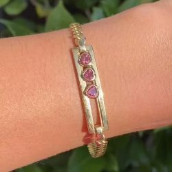 Golden Slider Bezel Heart Cut Pink Sapphire Tennis Bracelet For Women