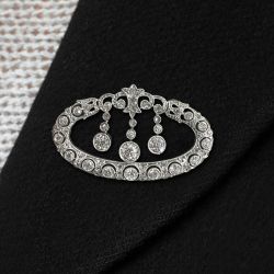 Hollow Milgrain Round Cut White Sapphire Vintage Brooch Pin For Women  