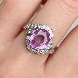 Halo Oval & Round Cut Pink & White Sapphire Vintage Cocktail Engagement Ring For Women 